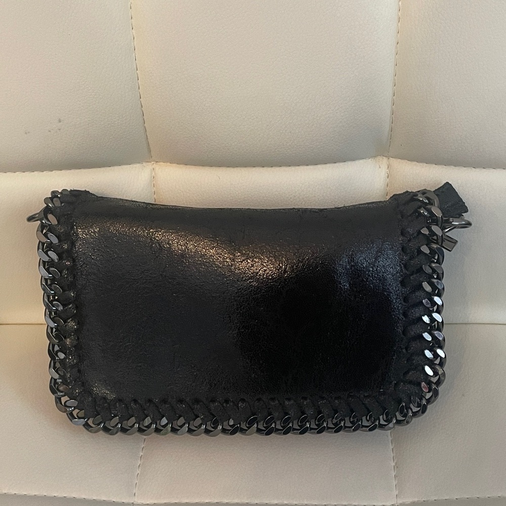 Borse in Pelle Black Leather Chain Trim Detail Handle Purse Handbag